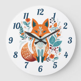 Boho Red Fox Skandinavien Folklorekunst Große Wanduhr
