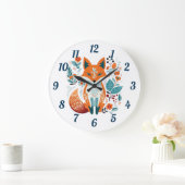 Boho Red Fox Skandinavien Folklorekunst Große Wanduhr (Zuhause)