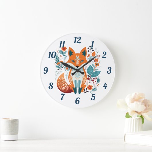 Boho Red Fox Skandinavien Folklorekunst Große Wanduhr (Zuhause)