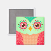 Boho Red & Green Owl Magnet (Vorderseite/Rückseite)