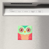 Boho Red & Green Owl Magnet (In Situ (Geschirrspüler))