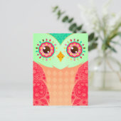 Boho Red & Green Owl Postkarte (Stehend Vorderseite)