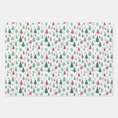 Boho Red Green Weihnachtsbaumen Urlaub Geschenkpapier Set (Vorderseite)
