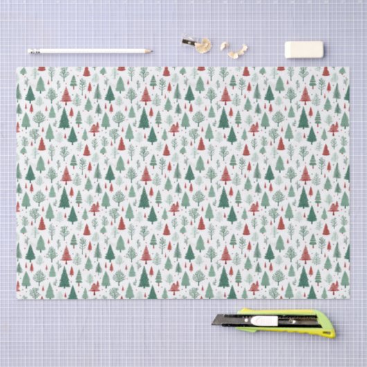 Boho Red Green Weihnachtsbaumen Urlaub Seidenpapier (Handwerk)