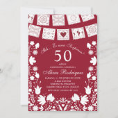 Boho Red Maroon Talavera Mexican Surprise Birthday Einladung (Vorderseite)