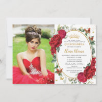 Boho Red Peonies Floral Butterflies Quinceañera