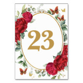 Boho Red Peonies Floral Gold Schmetterlinge Geburt Tischnummer (Vorderseite)