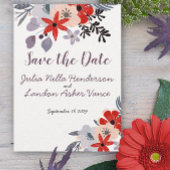 Boho Red Pink Aquamarin Flora Fauna Save the Date Einladung