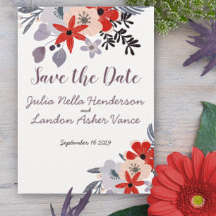 Boho Red Pink Aquamarin Flora Fauna Save the Date Einladung