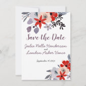 Boho Red Pink Aquamarin Flora Fauna Save the Date Einladung (Vorderseite)