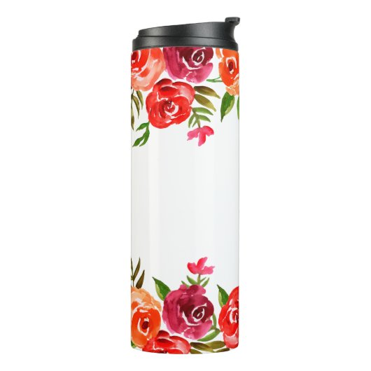 Boho Red Pink Orange Blume Thermosbecher (Nach links gedreht)
