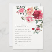 Boho Red Pink Rose Blume Wasserfarbenhochzeit Dankeskarte (Vorderseite)