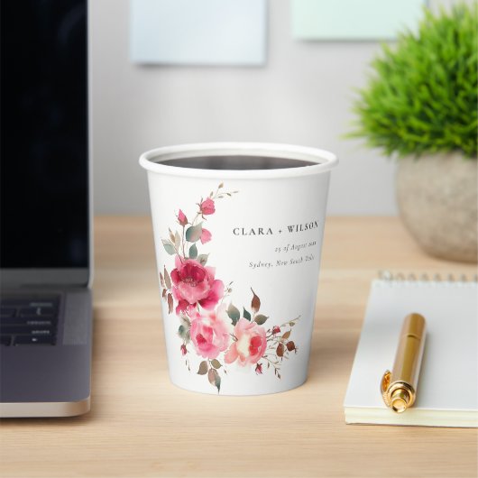 Boho Red Pink Rose Blume Wasserfarbenhochzeit Pappbecher (InSitu)