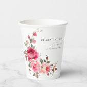 Boho Red Pink Rose Blume Wasserfarbenhochzeit Pappbecher (Vorderseite)
