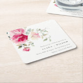 Boho Red Pink Rose Blume Wasserfarbenhochzeit Rechteckiger Pappuntersetzer (angewinkelt)