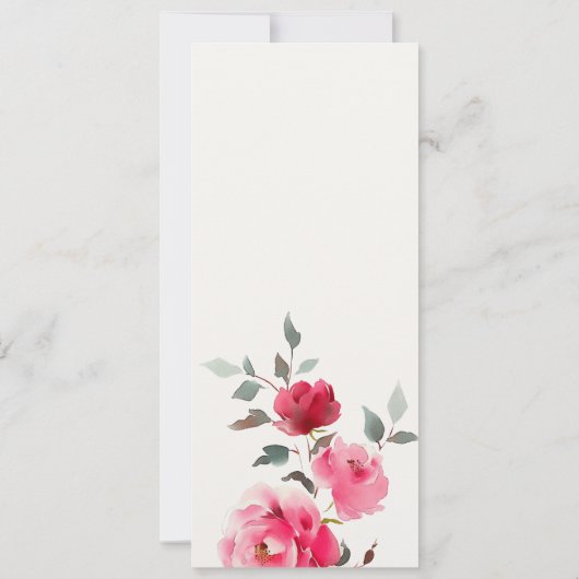 Boho Red Pink Rose Blume Wedding Menu Card Einladung (Rückseite)