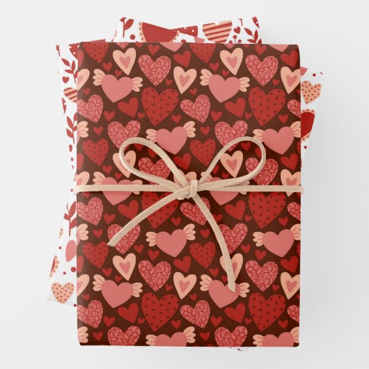 Boho Red Pink Valentine Herzmuster Set 2 Geschenkpapier Set (Beispiel)