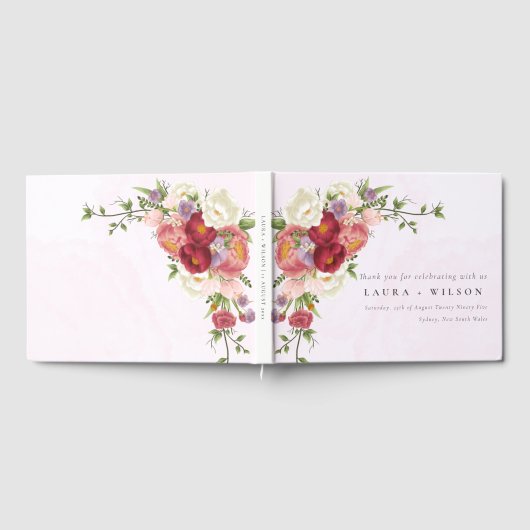 Boho Red Pink White Rose Blume Hochzeit Gästebuch (Voll)