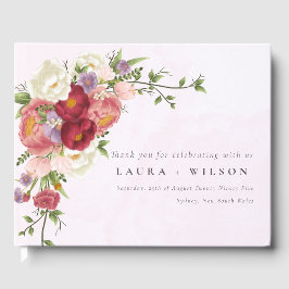 Boho Red Pink White Rose Blume Hochzeit Gästebuch