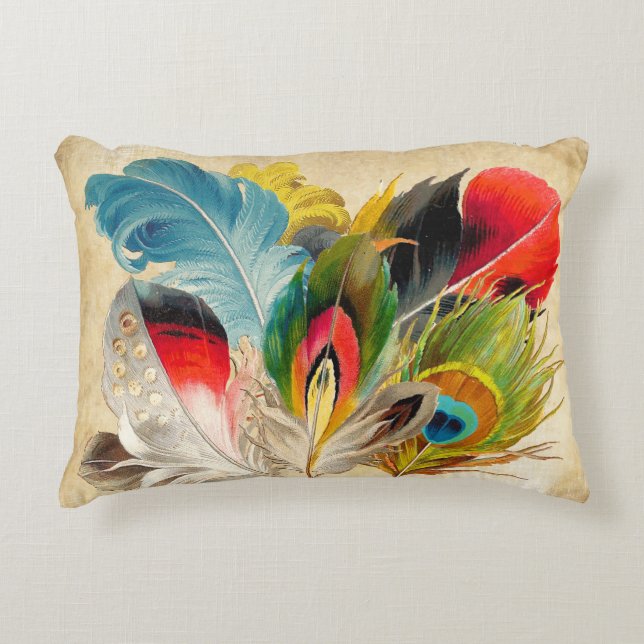 Boho Red und Yellow Trendy Feather Dekokissen (Vorderseite)