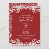 Boho Red & White Lace Bold Pattern Verlobung Einladung (Vorne/Hinten)