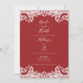 Boho Red & White Lace Bold Pattern Wedding Einladung (Vorderseite)