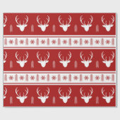 Boho Red White Reindeer Snowflake Weihnachten Geschenkpapier (Flach)