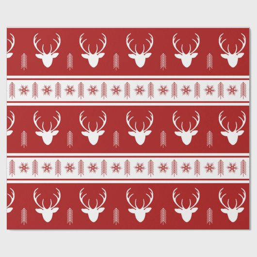 Boho Red White Reindeer Snowflake Weihnachten Geschenkpapier (Flach)