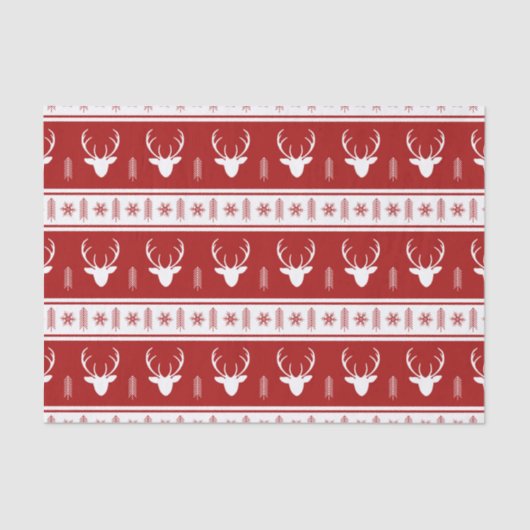 Boho Red White Reindeer Snowflake Weihnachten Seidenpapier (Vorderseite)