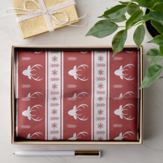 Boho Red White Reindeer Snowflake Weihnachten Seidenpapier (Geschenk)