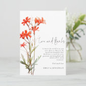 Boho Red Wildblumen Foto QR Wedding Danke Karte (Stehend Vorderseite)