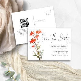 Boho Red Wildblumen QR-Skript Save the Date Postkarte