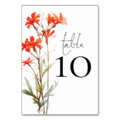 Boho Red Wildflowers Script Wedding Tischnummer (Vorderseite)