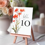 Boho Red Wildflowers Script Wedding Tischnummer<br><div class="desc">Boho Red Wildflowers Script Wedding Table Number. Please edit and add each number to your cart individually. Table is set in a handwriting style script and your table number beneath. Easily personalise the number. The same design is on the other side and will update simultaneously as you make your change...</div>
