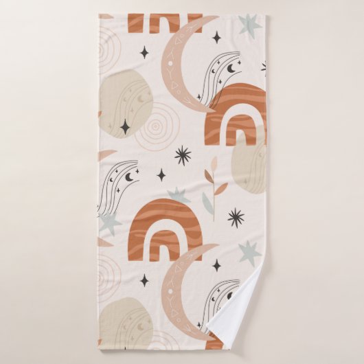 Boho Regenbogen abstrakte Linien Mond Stars Blume Badehandtuch (Badehandtuch)