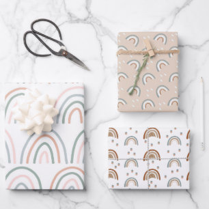 Boho Regenbogen-Baby-Party Beige Terrakotta Grün Geschenkpapier Set