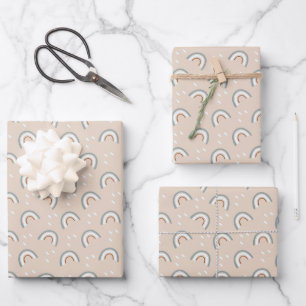 Boho Regenbogen-Baby-Party Beige Terrakotta Grün Geschenkpapier Set