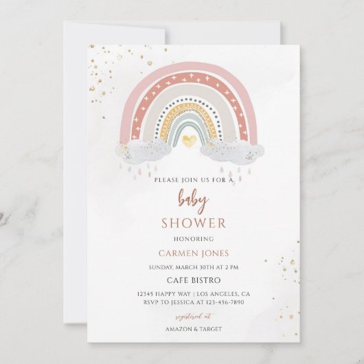 Boho-Regenbogen-Baby-Party Einladung (Vorderseite)