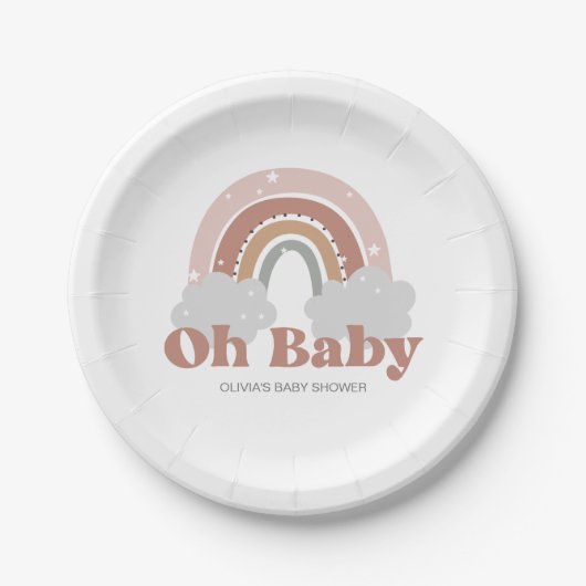 Boho-Regenbogen-Baby-Party Pappteller (Vorderseite)