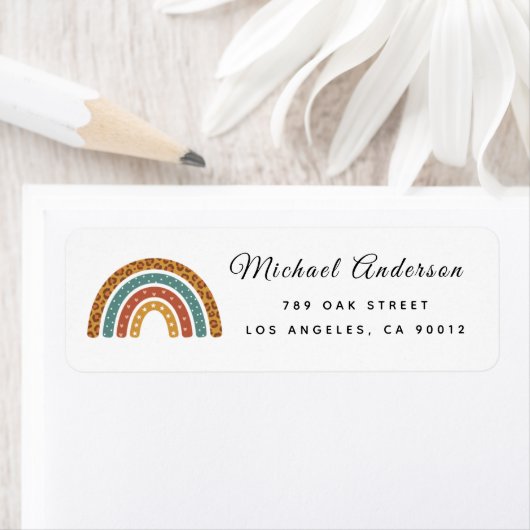 Boho-Regenbogen-Baby-Shower-Rücksende-Adressetiket (Insitu)