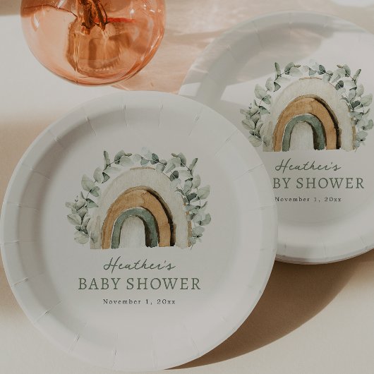 Boho-Regenbogen-Babyparty Pappteller