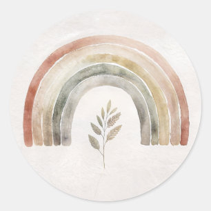 Boho-Regenbogen Botanische Wasserfarbe Runder Aufkleber