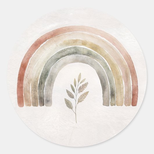 Boho-Regenbogen Botanische Wasserfarbe Runder Aufkleber (Vorderseite)