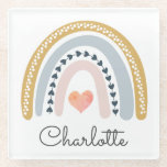 Boho-Regenbogen des personalisierten Mädchens Glasuntersetzer<br><div class="desc">Moderner,  bezaubernder bohischer,  pastellfarbener Untersetzer aus Regenbogen-Aquarellglas für ein Mädchenzimmer. Fügen Sie einfach Ihren Namen hinzu.</div>