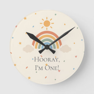 Boho Regenbogen Erstes Geburtstagsgeschenkbox Runde Wanduhr