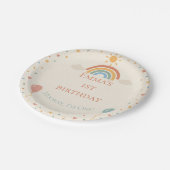 Boho-Regenbogen-Erstgeburtstag Pappteller (Schrägansicht)