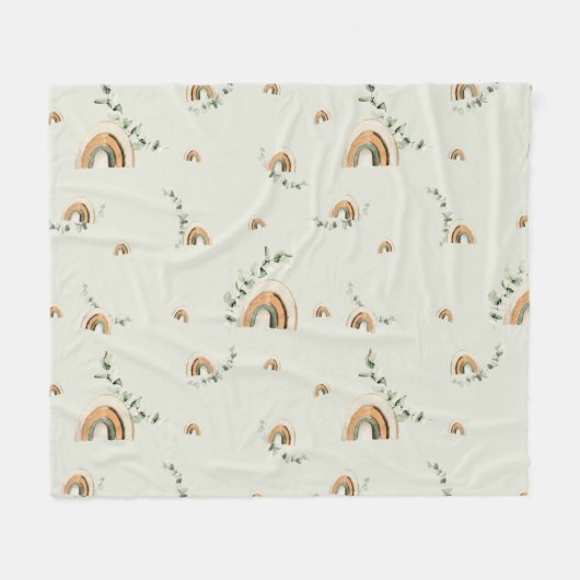 Boho Regenbogen Eukalyptus Kinderzimmer Babydusche Fleecedecke (Vorderseite (Horizontal))