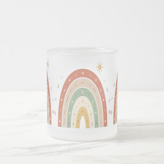 Boho-Regenbogen-Frosted-Glas-Kaffeetasse oder süße Mattglastasse (Mittel)