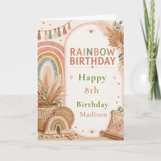 Boho-Regenbogen-Geburtstagsfeier Karte (Vorderseite)