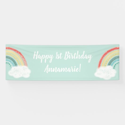Boho Regenbogen Geburtstagsfeier Kinder Banner (Horizontal)